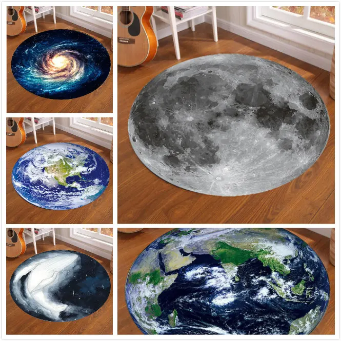 Home Bathroom Floor Mats - Круглый ковер Galaxy Earth Moon для
