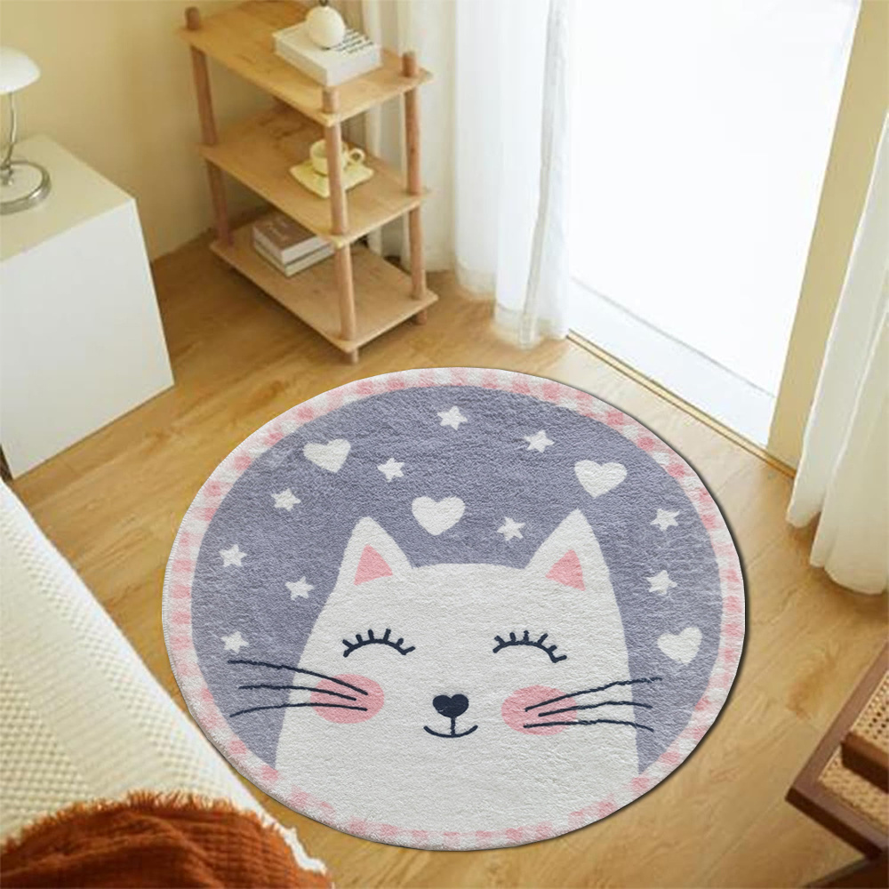 Home Bathroom Door Design - Милый круглый коврик с котиком, мягкий